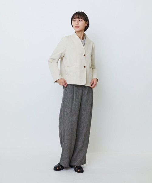 LOISIR(ロワズィール)の「グランジコットンポプリンノーカラージャケット(ノーカラージャケット・レディース・ベージュ/ブラウン・FREE)」の11枚目の写真