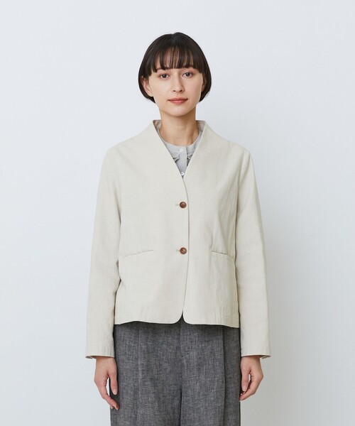 LOISIR(ロワズィール)の「グランジコットンポプリンノーカラージャケット(ノーカラージャケット・レディース・ベージュ/ブラウン・FREE)」の14枚目の写真
