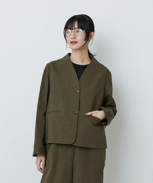 LOISIR(ロワズィール)の「グランジコットンポプリンノーカラージャケット(ノーカラージャケット・レディース・ベージュ/ブラウン・FREE)」の21枚目の写真
