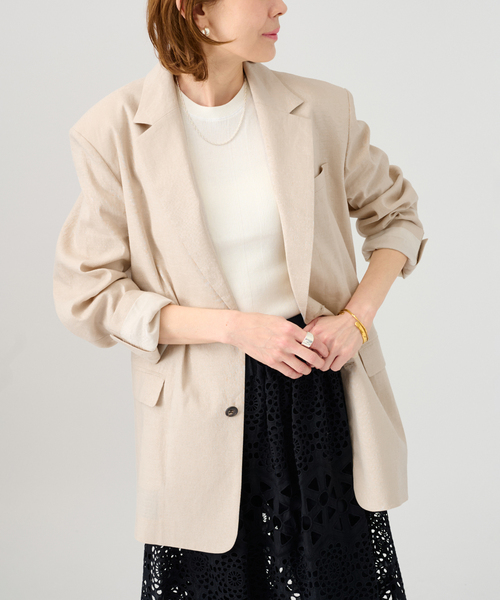 VERMEIL par iena（ヴェルメイユパーイエナ）の「Clean Linen Flex ジャケット（テーラードジャケット・レディース・ベージュ/キャメル・38/36）」の3枚目の写真