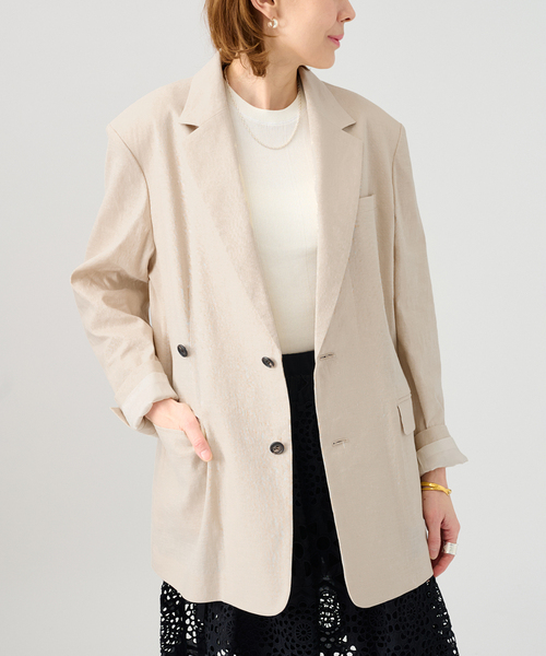 VERMEIL par iena（ヴェルメイユパーイエナ）の「Clean Linen Flex ジャケット（テーラードジャケット・レディース・ベージュ/キャメル・38/36）」の4枚目の写真