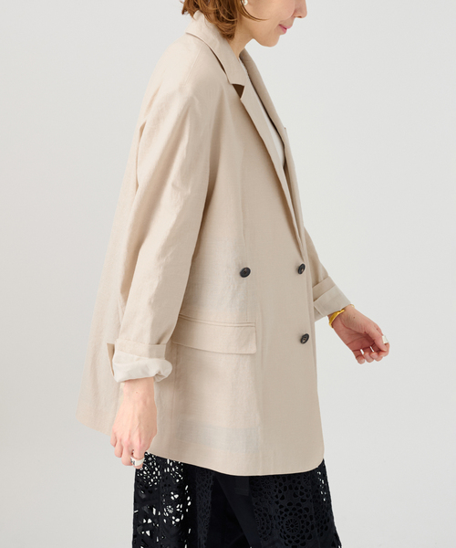VERMEIL par iena（ヴェルメイユパーイエナ）の「Clean Linen Flex ジャケット（テーラードジャケット・レディース・ベージュ/キャメル・38/36）」の7枚目の写真
