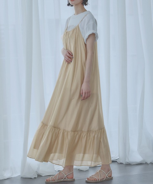 LOWO(ロワ)の「ギャザーティアード キャミソールワンピース ロング(ワンピース・レディース・ブラック/ベージュ/ホワイト/ミント・FREE)」の16枚目の写真