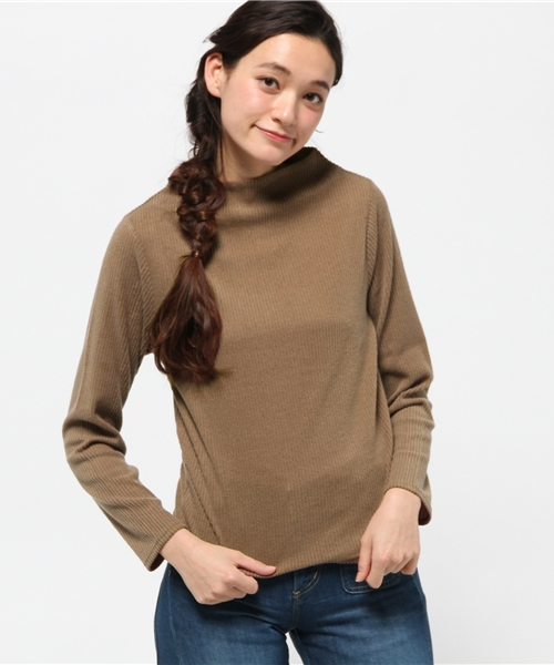 mystic（ミスティック）の「【mystic】テレコボトルネックプルオーバー（ニット/セーター・レディース・オフホワイト/キャメル/ブラック/ピンク/グレー・ﾌﾘ-）」の4枚目の写真