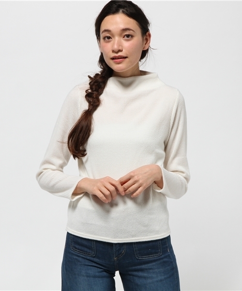 mystic（ミスティック）の「【mystic】テレコボトルネックプルオーバー（ニット/セーター・レディース・オフホワイト/キャメル/ブラック/ピンク/グレー・ﾌﾘ-）」の2枚目の写真