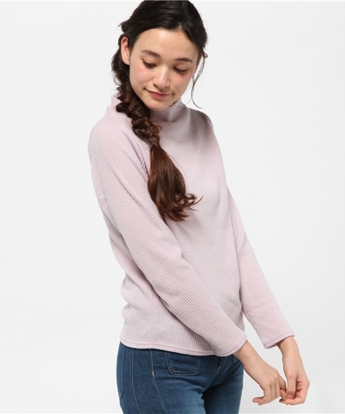 mystic（ミスティック）の「【mystic】テレコボトルネックプルオーバー（ニット/セーター・レディース・オフホワイト/キャメル/ブラック/ピンク/グレー・ﾌﾘ-）」の5枚目の写真