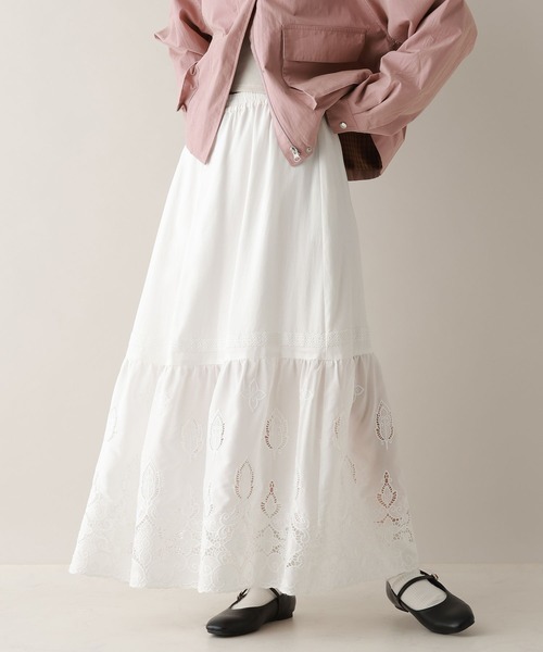 RAGEBLUE（レイジブルー）の「切り替えコットンレースフレアスカート（スカート・レディース・ホワイト・FREE）」の4枚目の写真