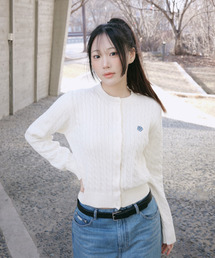 ウィメンズケーブルラウンドネックカーディガンクリーム