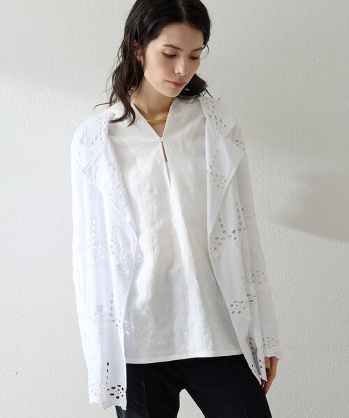 Whim Gazette(ウィムガゼット)の「レースジャケット(テーラードジャケット・レディース・オフホワイト/チャコールグレー・FREE)」の8枚目の写真