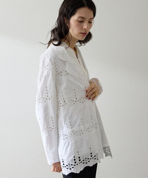 Whim Gazette(ウィムガゼット)の「レースジャケット(テーラードジャケット・レディース・オフホワイト/チャコールグレー・FREE)」の9枚目の写真