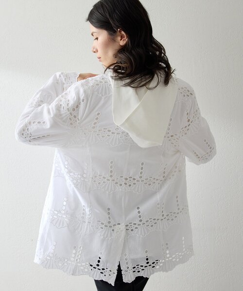 Whim Gazette(ウィムガゼット)の「レースジャケット(テーラードジャケット・レディース・オフホワイト/チャコールグレー・FREE)」の12枚目の写真