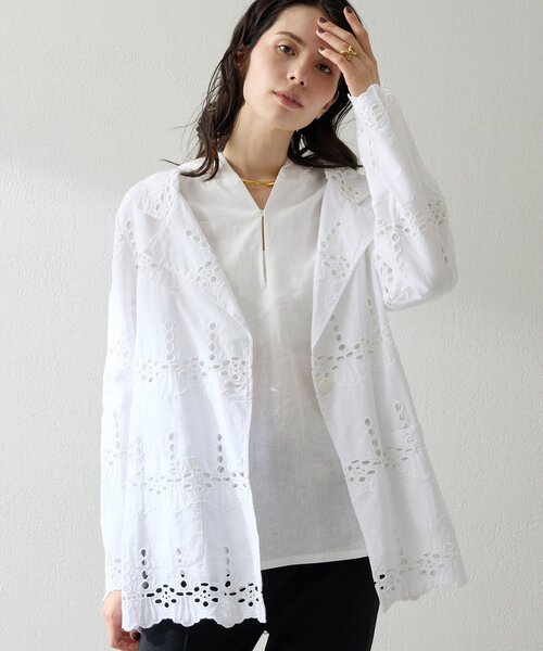 Whim Gazette(ウィムガゼット)の「レースジャケット(テーラードジャケット・レディース・オフホワイト/チャコールグレー・FREE)」の15枚目の写真