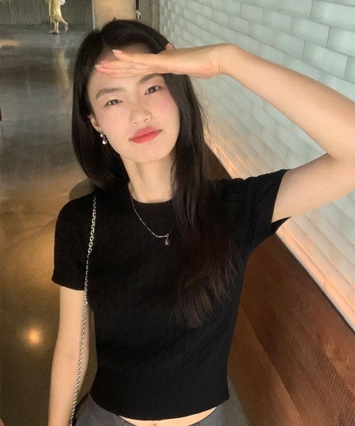 Teem Store(チームストア)の「ケーブル編み薄手夏ニット(Tシャツ/カットソー・レディース・グレー/サックスブルー/ブラック/ネイビー/ホワイト/アイボリー/ピンク・F)」の17枚目の写真
