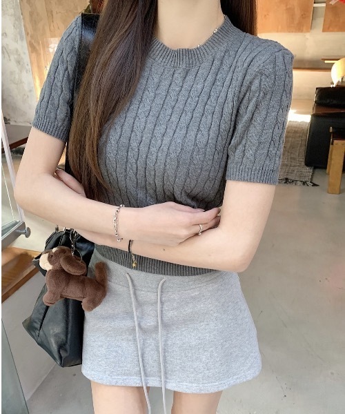 Teem Store(チームストア)の「ケーブル編み薄手夏ニット(Tシャツ/カットソー・レディース・グレー/サックスブルー/ブラック/ネイビー/ホワイト/アイボリー/ピンク・F)」の20枚目の写真