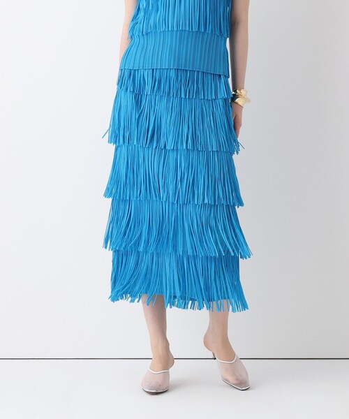 allureville（アルアバイル）の「プリーツフリンジスカート（スカート・レディース・ターコイズブルー/ブラック・2）」の2枚目の写真