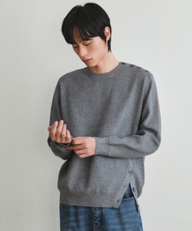 ウォッシャブル斜めボタンニット_GRAY(WC26KN18)