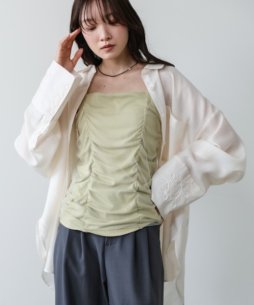 Bab（バブ）の「チュールレイヤードカップ付きキャミソール（キャミソール・レディース・ライトグリーン/アイボリー/チャコールグレー・FREE）」の3枚目の写真