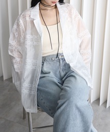 YENNA | エンブロイダリーレース シアーオーバーシャツ セミシアー(シャツ/ブラウス)