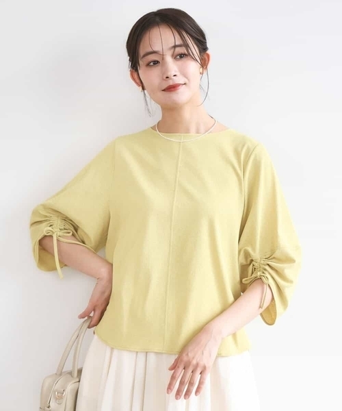 MK MICHEL KLEIN(エムケーミッシェルクラン)の「ドロストスリーブデザインカットソー/洗える(Tシャツ/カットソー・レディース・ホワイト/モスグリーン/イエロー・38)」の1枚目の写真