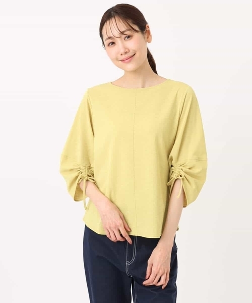 MK MICHEL KLEIN(エムケーミッシェルクラン)の「ドロストスリーブデザインカットソー/洗える(Tシャツ/カットソー・レディース・ホワイト/モスグリーン/イエロー・38)」の4枚目の写真