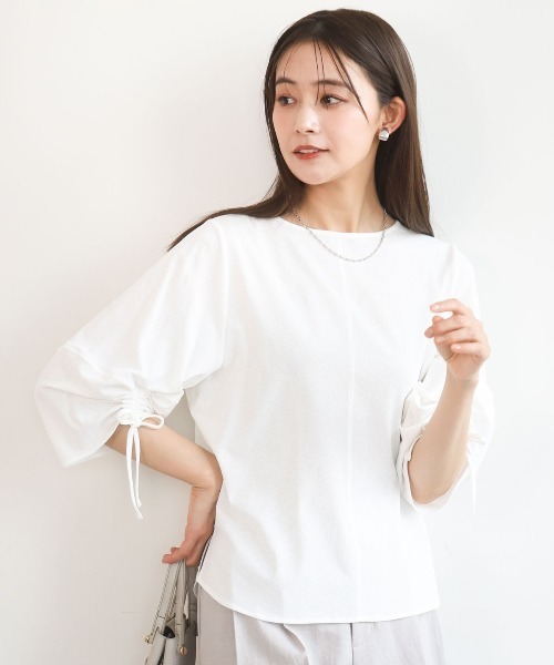 MK MICHEL KLEIN(エムケーミッシェルクラン)の「ドロストスリーブデザインカットソー/洗える(Tシャツ/カットソー・レディース・ホワイト/モスグリーン/イエロー・38)」の2枚目の写真