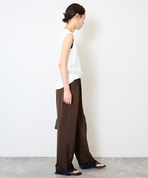 ARCHIVE STANCE（アーカイブスタンス）の「ARCHIVE STANCE/アーカイブスタンス サテンストライプレースパンツ AS-050005（その他パンツ・レディース・ブラウン/ベージュ・FREE）」の4枚目の写真