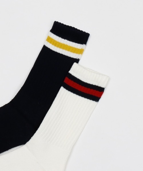 HANES（ヘインズ）の「Hanes（ヘインズ）フルパイル フルレングス ラインソックス 2足組/メンズ リブソックス（ソックス/靴下・メンズ・ホワイト×ネイビー・M）」の7枚目の写真