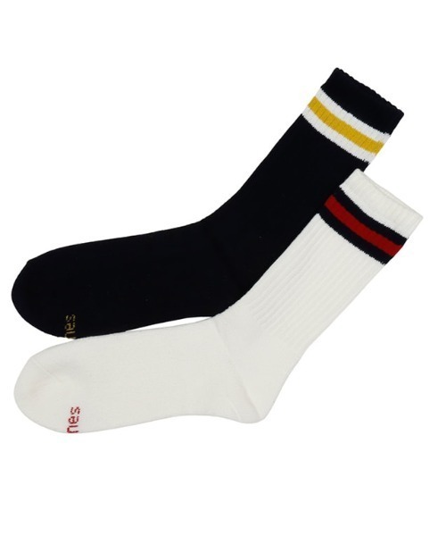 HANES（ヘインズ）の「Hanes（ヘインズ）フルパイル フルレングス ラインソックス 2足組/メンズ リブソックス（ソックス/靴下・メンズ・ホワイト×ネイビー・M）」の8枚目の写真