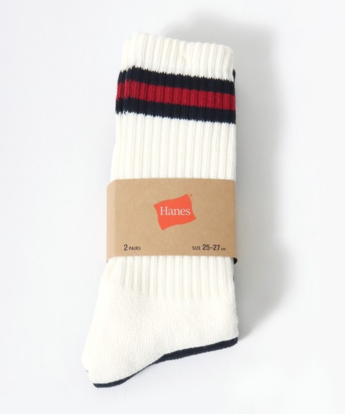 HANES（ヘインズ）の「Hanes（ヘインズ）フルパイル フルレングス ラインソックス 2足組/メンズ リブソックス（ソックス/靴下・メンズ・ホワイト×ネイビー・M）」の11枚目の写真