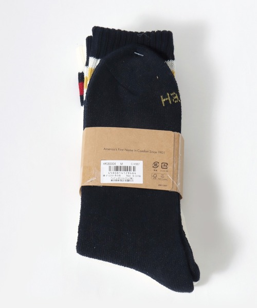 HANES（ヘインズ）の「Hanes（ヘインズ）フルパイル フルレングス ラインソックス 2足組/メンズ リブソックス（ソックス/靴下・メンズ・ホワイト×ネイビー・M）」の10枚目の写真