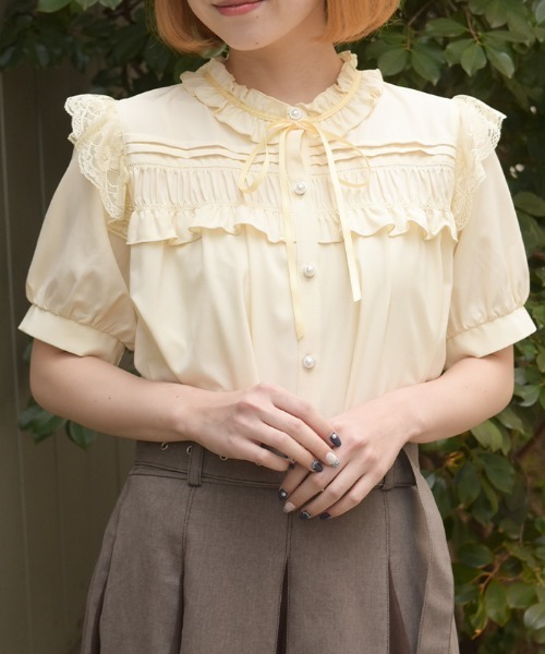 axes femme（アクシーズファム）の「フロントギャザーブラウス（シャツ/ブラウス・レディース・ホワイト/イエロー/ネイビー・FREE）」の3枚目の写真