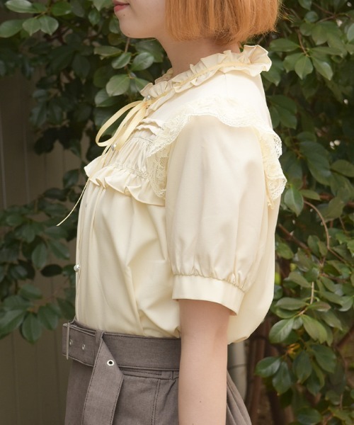 axes femme（アクシーズファム）の「フロントギャザーブラウス（シャツ/ブラウス・レディース・ホワイト/イエロー/ネイビー・FREE）」の4枚目の写真
