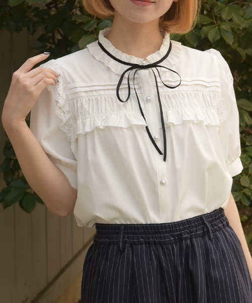 axes femme（アクシーズファム）の「フロントギャザーブラウス（シャツ/ブラウス・レディース・ホワイト/イエロー/ネイビー・FREE）」の7枚目の写真