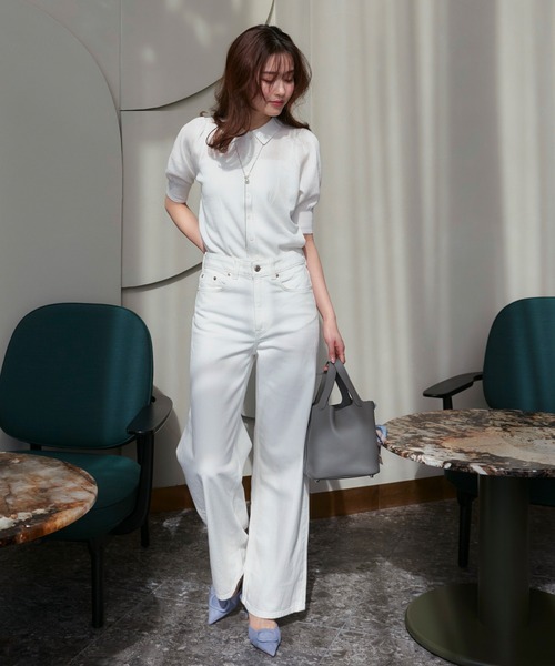 RUIRUE BOUTIQUE(ルイルエブティック)の「洗える/ストレッチ | 衿つき パフスリーブ ニット カーデ | カーディガン・ニットカーディガン・トップス・ニットトップス・サマーニット・シアートップス(カーディガン/ボレロ・レディース・ブラック×ホワイト/ホワイト/ネイビー/ネイビー×ホワイト・M/L)」の9枚目の写真