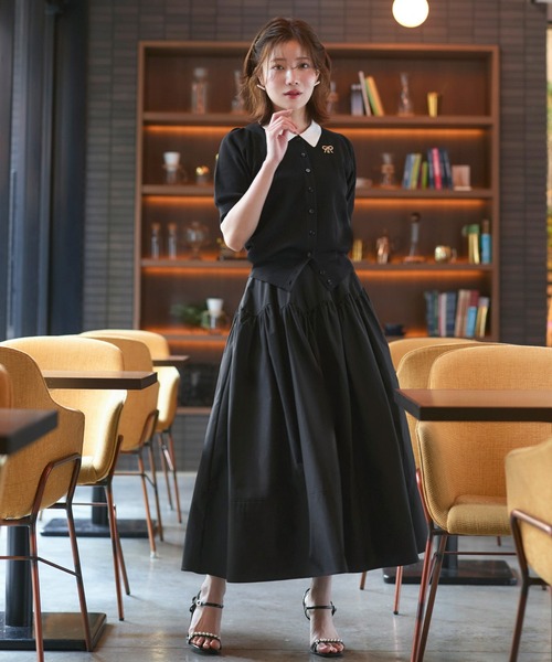 RUIRUE BOUTIQUE(ルイルエブティック)の「洗える/ストレッチ | 衿つき パフスリーブ ニット カーデ | カーディガン・ニットカーディガン・トップス・ニットトップス・サマーニット・シアートップス(カーディガン/ボレロ・レディース・ブラック×ホワイト/ホワイト/ネイビー/ネイビー×ホワイト・M/L)」の12枚目の写真