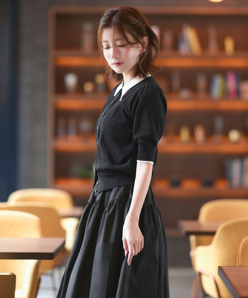 RUIRUE BOUTIQUE(ルイルエブティック)の「洗える/ストレッチ | 衿つき パフスリーブ ニット カーデ | カーディガン・ニットカーディガン・トップス・ニットトップス・サマーニット・シアートップス(カーディガン/ボレロ・レディース・ブラック×ホワイト/ホワイト/ネイビー/ネイビー×ホワイト・M/L)」の13枚目の写真