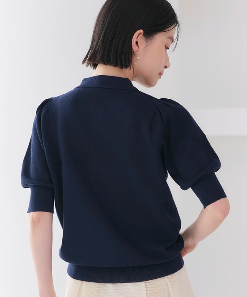 RUIRUE BOUTIQUE(ルイルエブティック)の「洗える/ストレッチ | 衿つき パフスリーブ ニット カーデ | カーディガン・ニットカーディガン・トップス・ニットトップス・サマーニット・シアートップス(カーディガン/ボレロ・レディース・ブラック×ホワイト/ホワイト/ネイビー/ネイビー×ホワイト・M/L)」の15枚目の写真