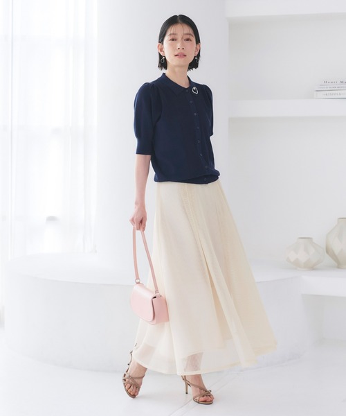 RUIRUE BOUTIQUE(ルイルエブティック)の「洗える/ストレッチ | 衿つき パフスリーブ ニット カーデ | カーディガン・ニットカーディガン・トップス・ニットトップス・サマーニット・シアートップス(カーディガン/ボレロ・レディース・ブラック×ホワイト/ホワイト/ネイビー/ネイビー×ホワイト・M/L)」の16枚目の写真