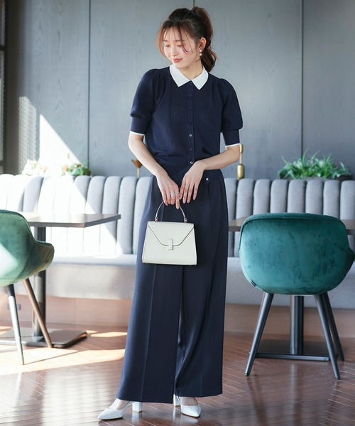RUIRUE BOUTIQUE(ルイルエブティック)の「洗える/ストレッチ | 衿つき パフスリーブ ニット カーデ | カーディガン・ニットカーディガン・トップス・ニットトップス・サマーニット・シアートップス(カーディガン/ボレロ・レディース・ブラック×ホワイト/ホワイト/ネイビー/ネイビー×ホワイト・M/L)」の21枚目の写真
