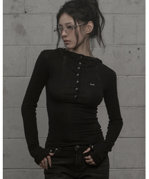 High-neck Hooded Top (black)