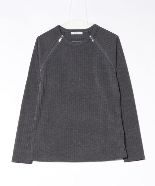 Never mind the XU / Chikashitsu+(ネバーマインド ザ エックスユー / チカシツプラス)の「【nmtc+】neck zip long sleeve / 【エヌエムティーシープラス】ネックジップ長袖Tシャツ(Tシャツ/カットソー・メンズ・ブラック/チャコール・ONE SIZE)」の8枚目の写真