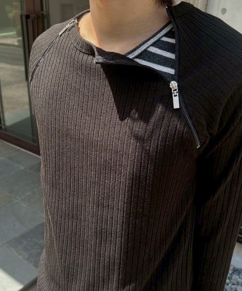 Never mind the XU / Chikashitsu+(ネバーマインド ザ エックスユー / チカシツプラス)の「【nmtc+】neck zip long sleeve / 【エヌエムティーシープラス】ネックジップ長袖Tシャツ(Tシャツ/カットソー・メンズ・ブラック/チャコール・ONE SIZE)」の15枚目の写真