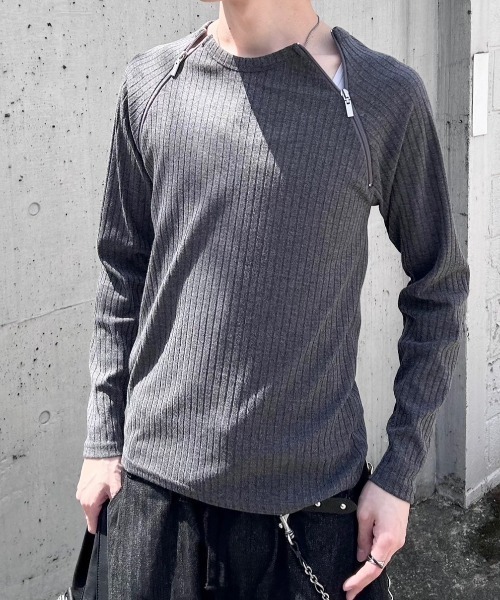 Never mind the XU / Chikashitsu+(ネバーマインド ザ エックスユー / チカシツプラス)の「【nmtc+】neck zip long sleeve / 【エヌエムティーシープラス】ネックジップ長袖Tシャツ(Tシャツ/カットソー・メンズ・ブラック/チャコール・ONE SIZE)」の22枚目の写真