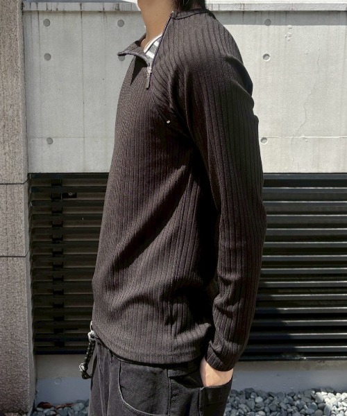 Never mind the XU / Chikashitsu+(ネバーマインド ザ エックスユー / チカシツプラス)の「【nmtc+】neck zip long sleeve / 【エヌエムティーシープラス】ネックジップ長袖Tシャツ(Tシャツ/カットソー・メンズ・ブラック/チャコール・ONE SIZE)」の13枚目の写真