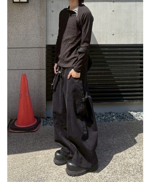 Never mind the XU / Chikashitsu+(ネバーマインド ザ エックスユー / チカシツプラス)の「【nmtc+】neck zip long sleeve / 【エヌエムティーシープラス】ネックジップ長袖Tシャツ(Tシャツ/カットソー・メンズ・ブラック/チャコール・ONE SIZE)」の18枚目の写真