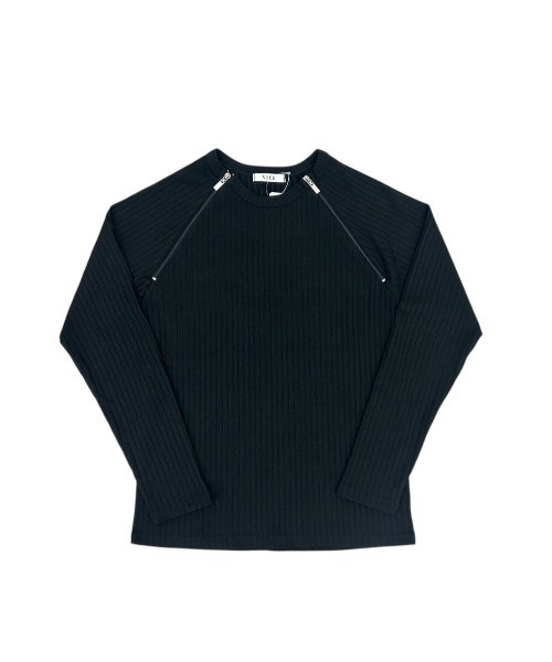 Never mind the XU / Chikashitsu+(ネバーマインド ザ エックスユー / チカシツプラス)の「【nmtc+】neck zip long sleeve / 【エヌエムティーシープラス】ネックジップ長袖Tシャツ(Tシャツ/カットソー・メンズ・ブラック/チャコール・ONE SIZE)」の19枚目の写真