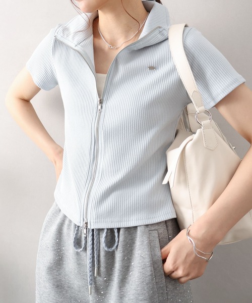 SpRay(スプレイ)の「プレート付 W ZIPショートスリーブカーディガン(カーディガン/ボレロ・レディース・ライトカーキ/サックスブルー/チャコールグレー/ブラック/ホワイト・FREE)」の20枚目の写真