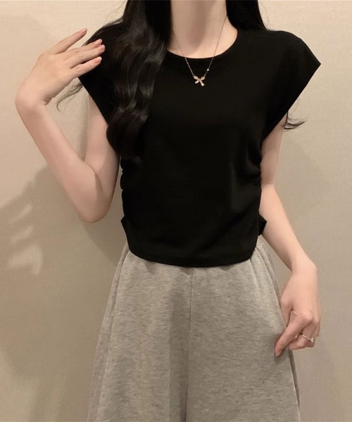 SallyLunn（サリーラン）の「【すっきり見え】フレンチスリーブTシャツ（Tシャツ/カットソー・レディース・ホワイト/ブラック/グリーン・MEDIUM/LARGE）」の2枚目の写真