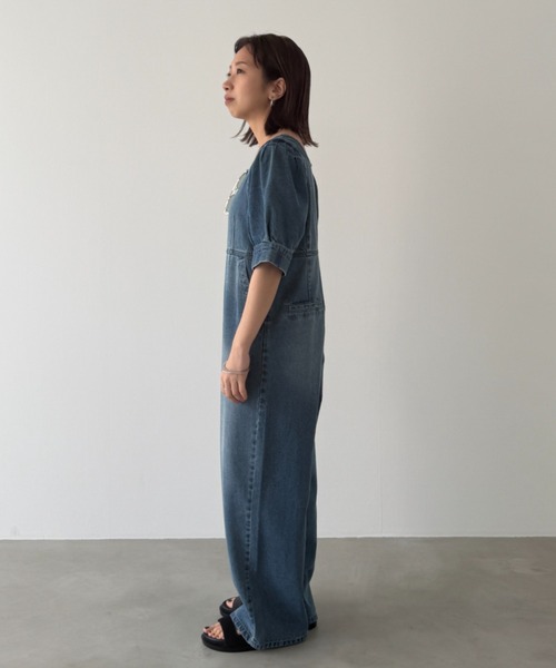LOUNGEDRESS（ラウンジドレス）の「【PUFRILL/パフリル】デニムパフオールインワン（つなぎ/オールインワン・レディース・ブルー/ブラック・SMALL/X-SMALL）」の3枚目の写真