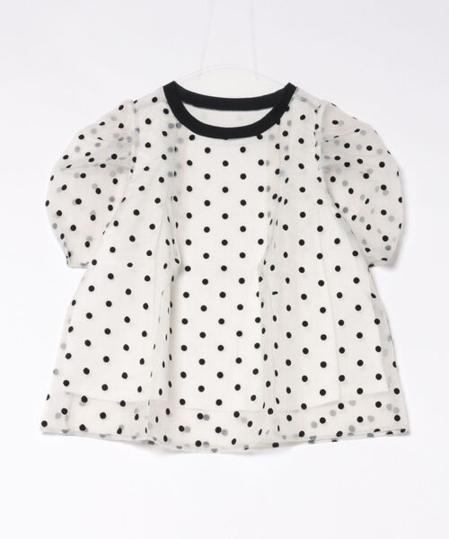each(イーチ)の「フロッキードットパフスリーブオーガンジーTシャツ(Tシャツ/カットソー・レディース・ブラック/アイボリー・FREE)」の4枚目の写真
